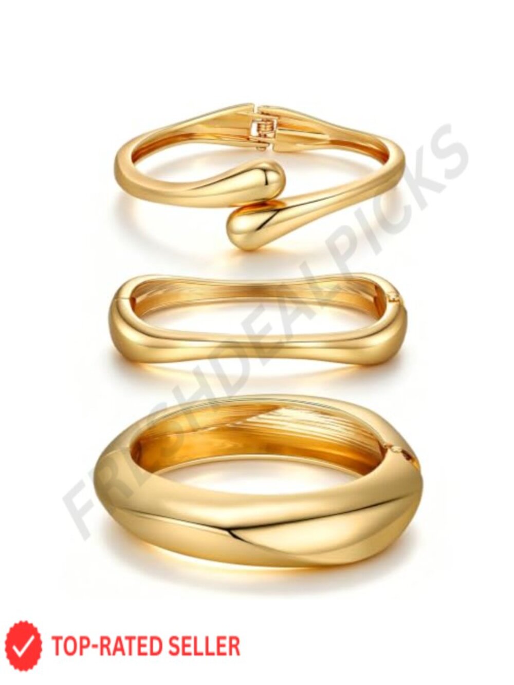 Chunky Gold Plated Bangle Bracelets for Women 3 Piece Set Trendy Stackable Cuff